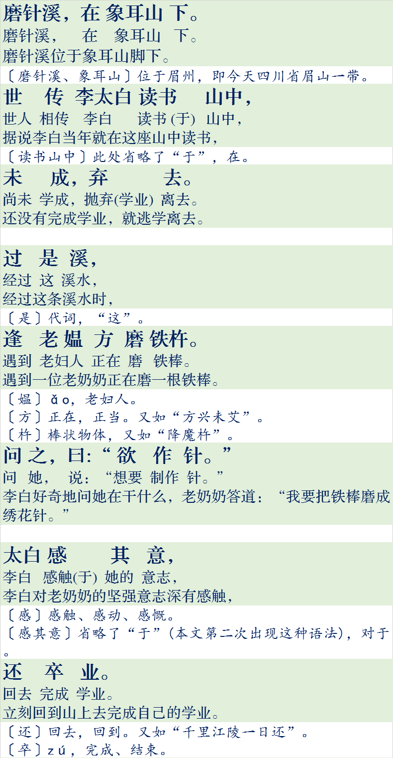 小学古文翻译：铁杵成针