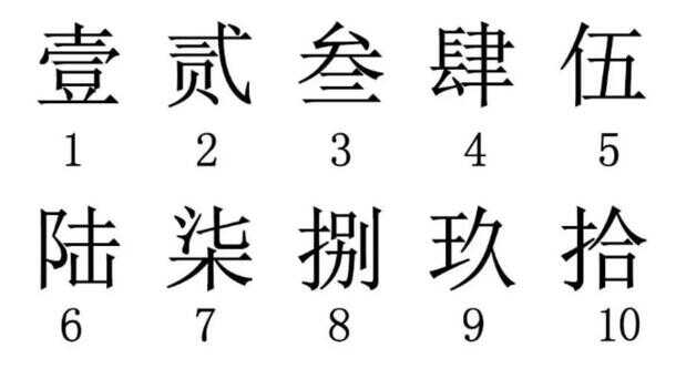 大写数字一到十（阿拉伯大写数字一到十）